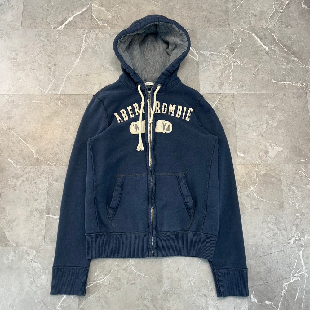 Abercrombie Fitch Hoodie Mens 2XL Heavyweight Full Zip Preppy Sweatshirt Blue